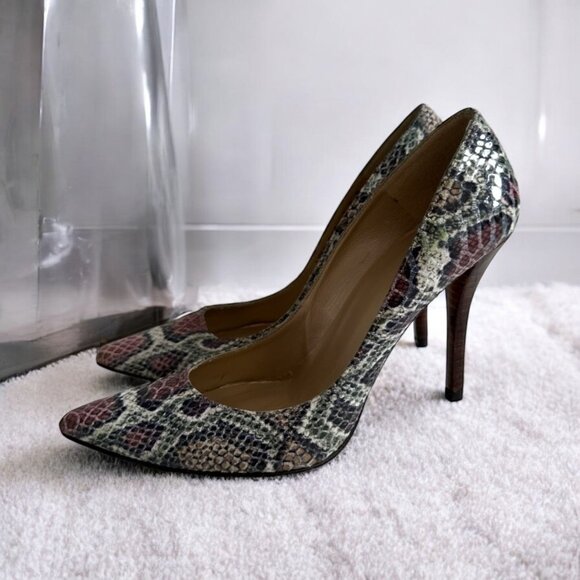 STUART WEITZMAN Snake Print Leather Heels Size 7.5 - Picture 1 of 8